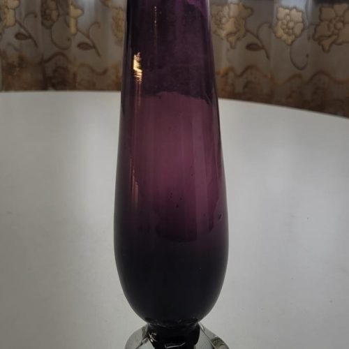 Vas, lila med klumpfot i klar glas, retro, Vintage