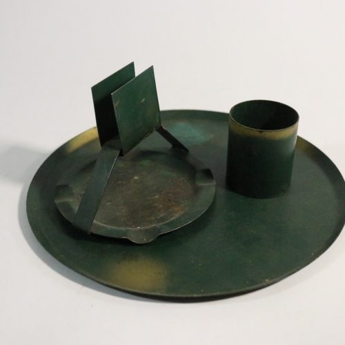 Vintage Ljusstake i Metall – Grön Patina, 19 cm i Diameter