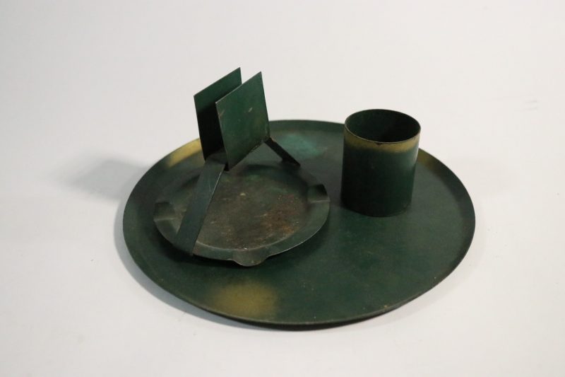 Vintage Ljusstake i Metall – Grön Patina, 19 cm i Diameter