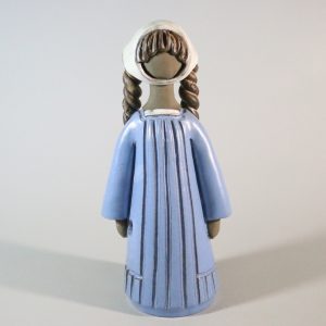 Figurin med blå klänning, stengods, signerad MH - 27cm
