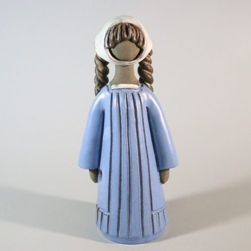 Figurin med blå klänning, stengods, signerad MH - 27cm