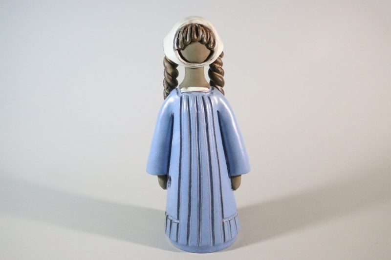 Figurin med blå klänning, stengods, signerad MH - 27cm