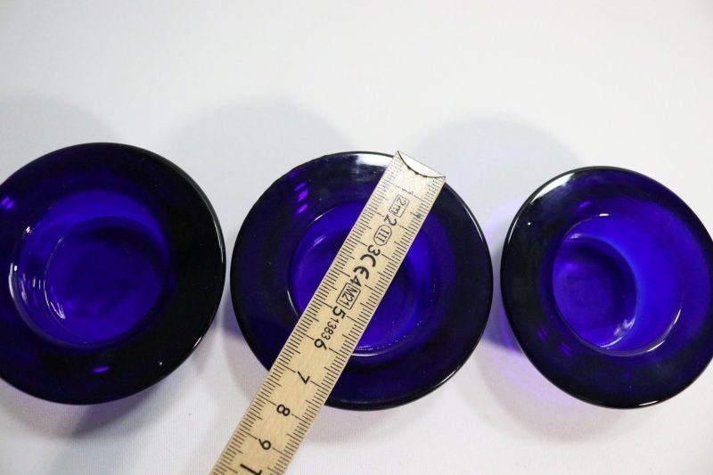 3st ljushållare, blå glas