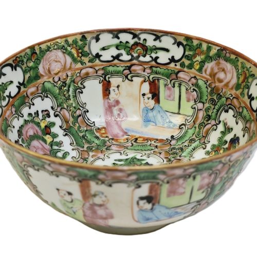 Antik kinesisk skål i klassisk Rose Medallion-stil