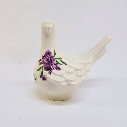 Rosa Ljung Fågel i Keramik – Svenskt Konsthantverk med Blomdekor, ca 15 cm