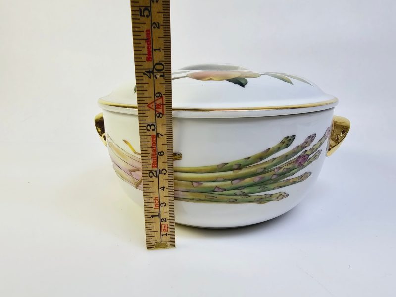 Elegant soppskål med gyllene detaljer och handmålat motiv