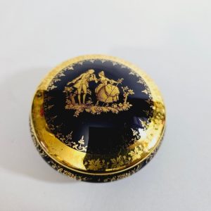 Fransk Limoges Mörk Kobolt porslin ask, Guld Accent D'Art, Sällsynt Fynd