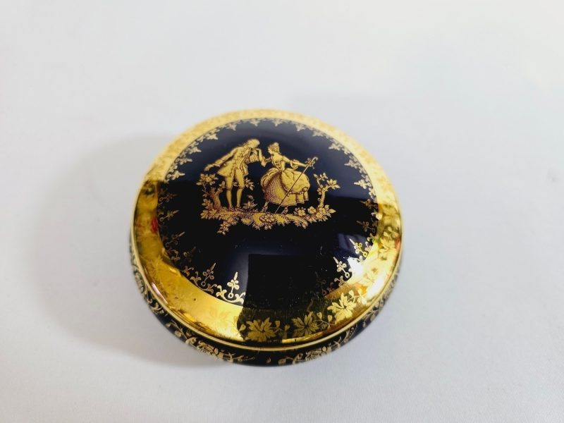 Fransk Limoges Mörk Kobolt porslin ask, Guld Accent D'Art, Sällsynt Fynd