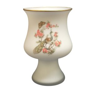 Elegant vas i matt porslin med handmålat påfågelmotiv (11 cm i diameter)