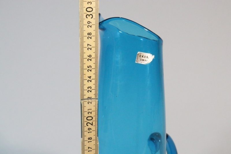 Blå kanna / karaff Ekenäs glasbruk - vintage / retro / munblåst