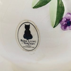 Rosa Ljung Fågel i Keramik – Svenskt Konsthantverk med Blomdekor, ca 15 cm