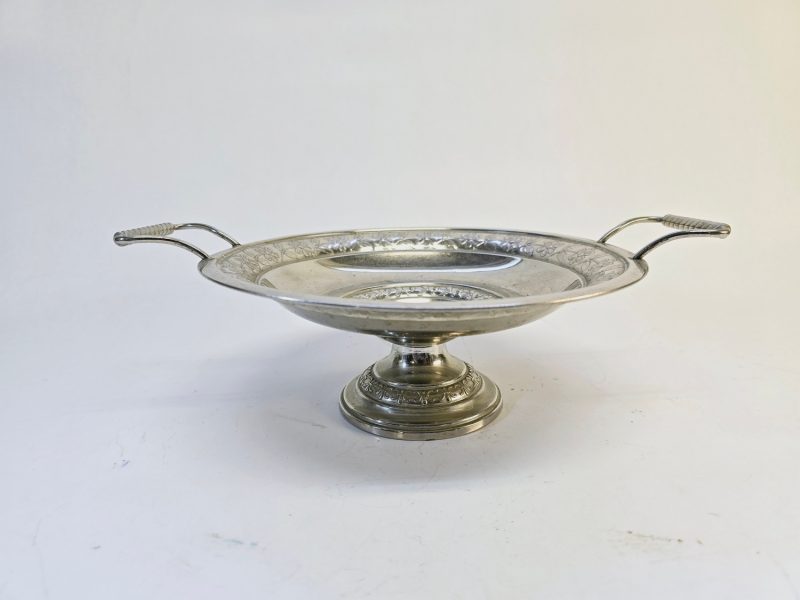 Vintage Metallskål på Fot med Handtag - Diameter 24 cm