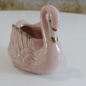 Rosa svan/svanskål med gulddekor