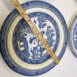 Elegant uppsättning av 4 Woods Ware "Canton"-tallrikar – Klassisk blåvit design!