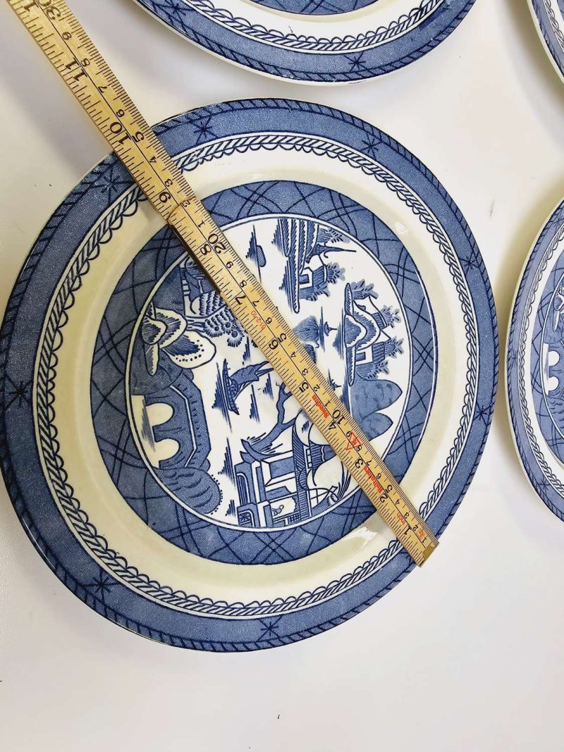 Elegant uppsättning av 4 Woods Ware "Canton"-tallrikar – Klassisk blåvit design!