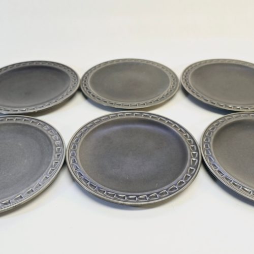Set om 6 Bo Fajans-assietter i Grått – Vintage Svensk Keramik, 20 cm