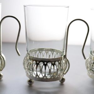 4st Kaffekoppar i glas och metall, Irish Cofee  - ca H9cm D6cm