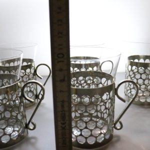 6st Kaffekoppar i glas och metall, Kosta Boda  - ca H10cm D7cm