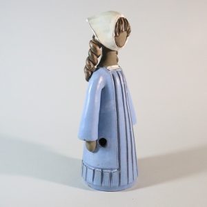 Figurin med blå klänning, stengods, signerad MH - 27cm