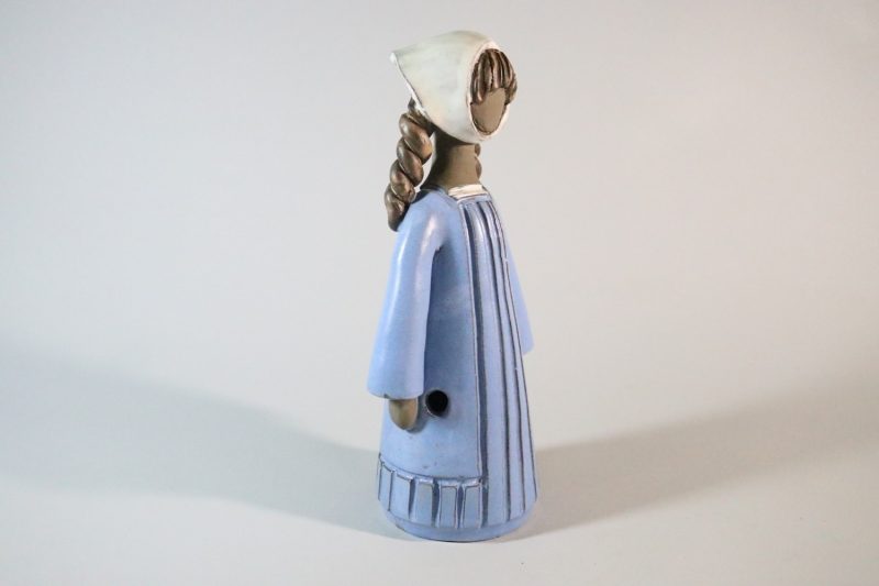 Figurin med blå klänning, stengods, signerad MH - 27cm