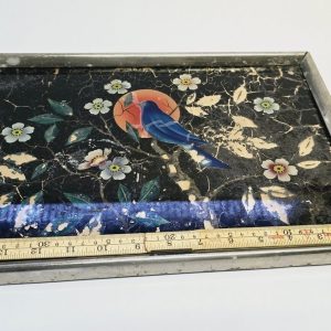 Vintage Serveringsbricka – Förtrollande Fågelmotiv och Blomsterdesign