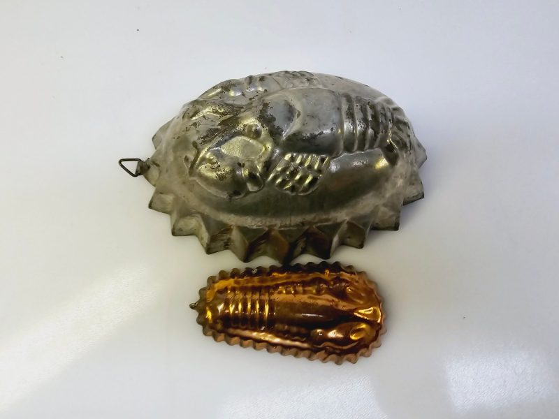 Rosenthal vintage kakformar i metall och koppar – hummermotiv