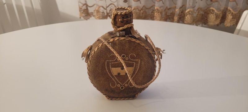 Saltflaska / Plunta i glas handarbete toligen skinn