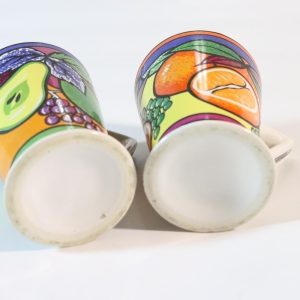 2st muggar, Vintage Art Deco Stil - frukt, 70-tal