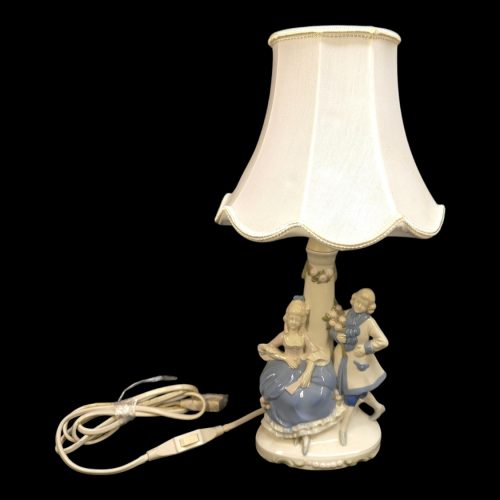 Titel: Romantisk bordslampa med porslinsfigurer – Klassisk och charmfull
