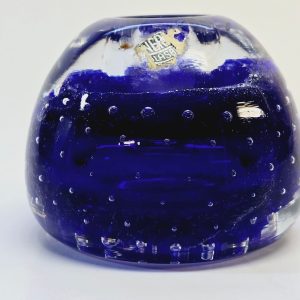 Blå Ljuslykta med Bubblor – Handgjord från Svenskt Glasbruk