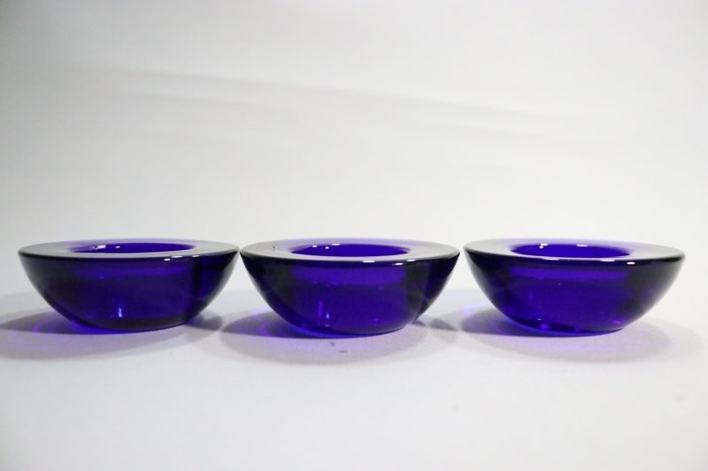 3st ljushållare, blå glas