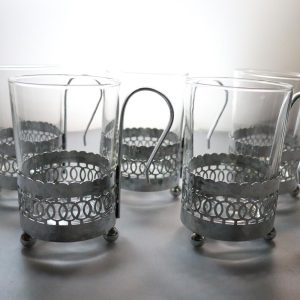 5st Kaffekoppar i glas och metall, Irish Coffee  - ca H10,5cm D6,5cm - Duralex
