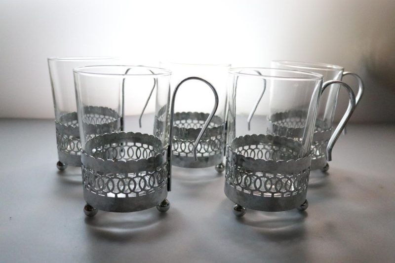 5st Kaffekoppar i glas och metall, Irish Coffee  - ca H10,5cm D6,5cm - Duralex
