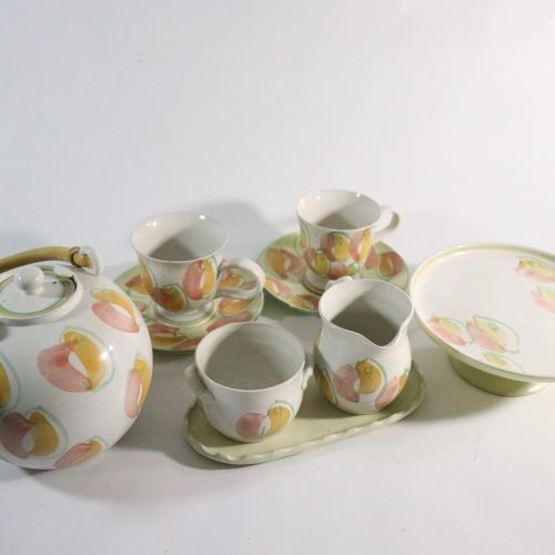 Unikt handmålat kaffekanna-set, signerat keramikverk