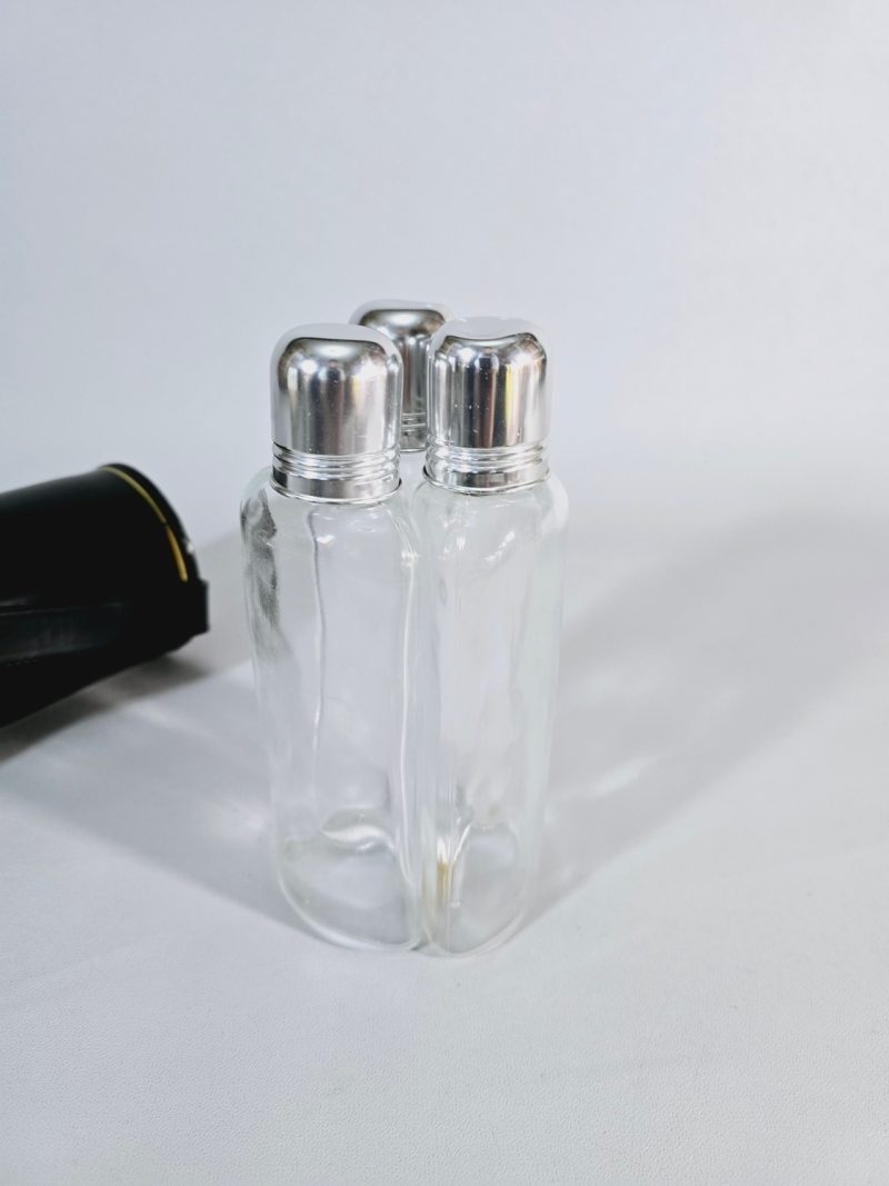 ART DECO TRIPPELGLAS KOLV SET I LÄDERFODRAL