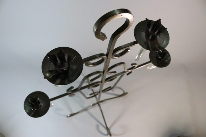 Golvljusstake, metall med glasprydnader- 78cm