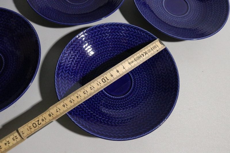 ärgstarka Blå Desserttallrikar med Herringbone-mönster, Set om 5