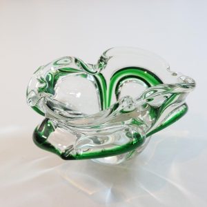 Skål, kristall, grön och transparent glas