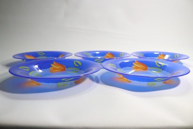 5st djupa tallrikar, glas, Cristal D'arques-Durand Tulip Blomma Tulpan