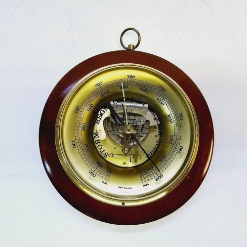 Väggbarometer i Trä och Mässing, West Germany, 18 cm – Exklusiv Inredningsdetalj