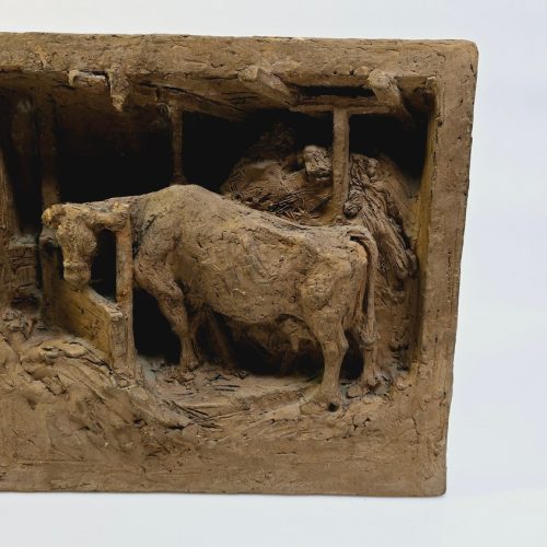 Unik Konstnärlig Relief med Jordnära Ko Motiv - 26 cm Hög