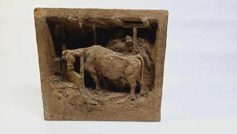 Unik Konstnärlig Relief med Jordnära Ko Motiv - 26 cm Hög