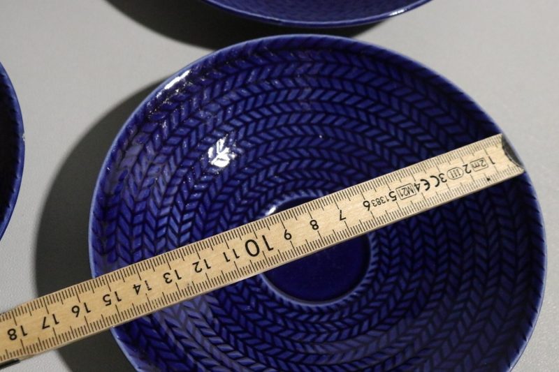 ärgstarka Blå Desserttallrikar med Herringbone-mönster, Set om 5