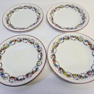 Antika engelska tallrikar från sent 1800-tal – Set med fyra tallrikar, 23 cm