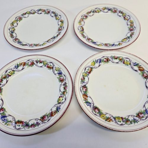 Antika engelska tallrikar från sent 1800-tal – Set med fyra tallrikar, 23 cm