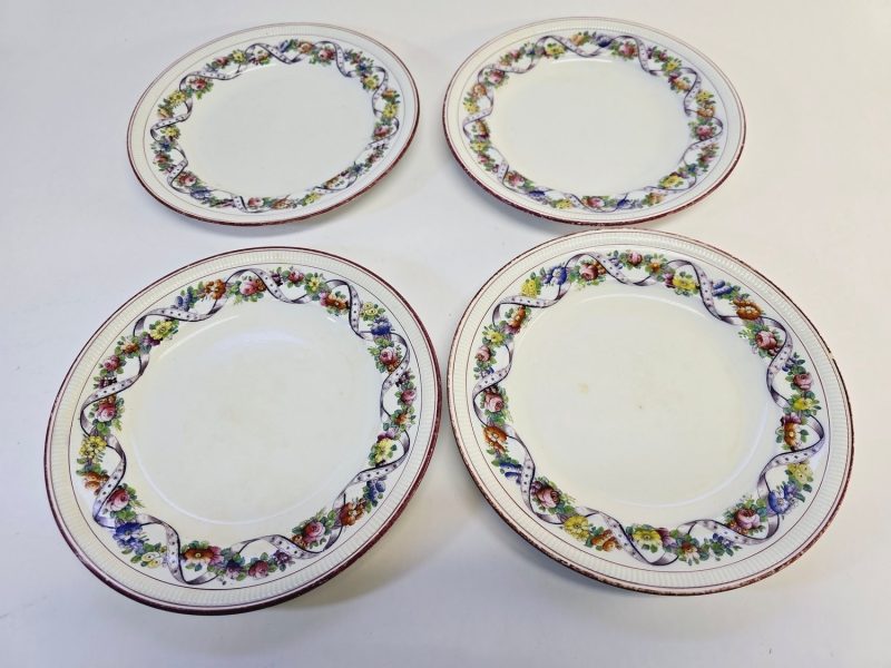 Antika engelska tallrikar från sent 1800-tal – Set med fyra tallrikar, 23 cm