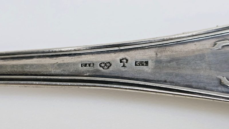 Antik silversked – 23 cm lång, stämplad äkta silver
