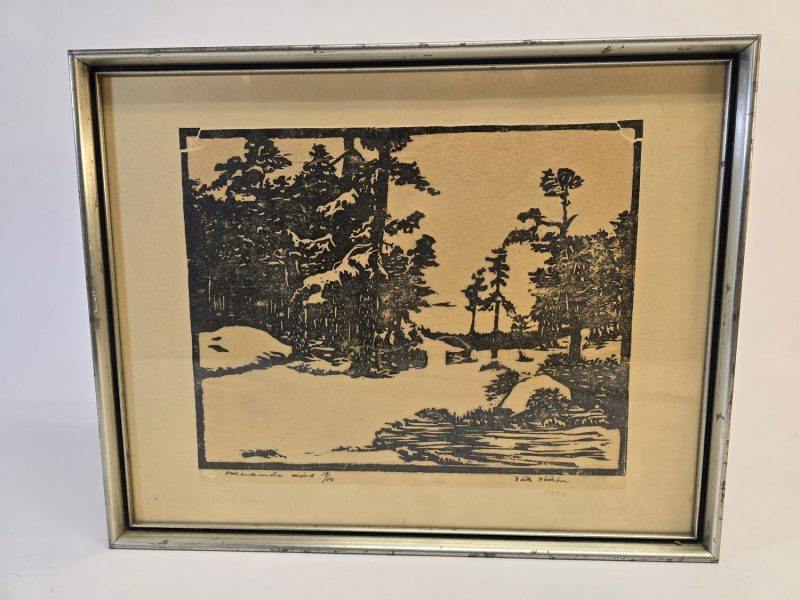 Litografi - Vinterlandskap – Signerat Verk från 1936