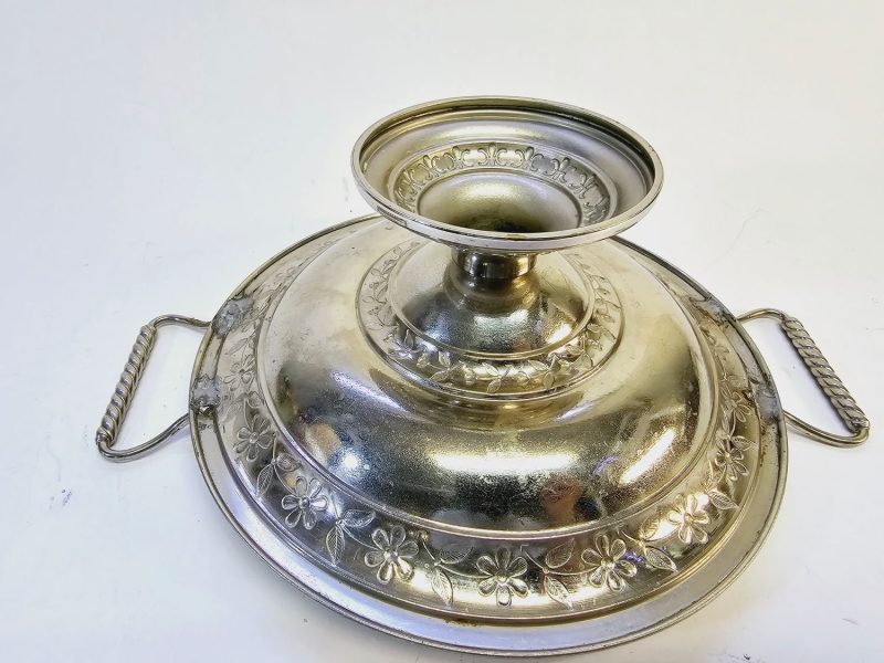 Vintage Metallskål på Fot med Handtag - Diameter 24 cm
