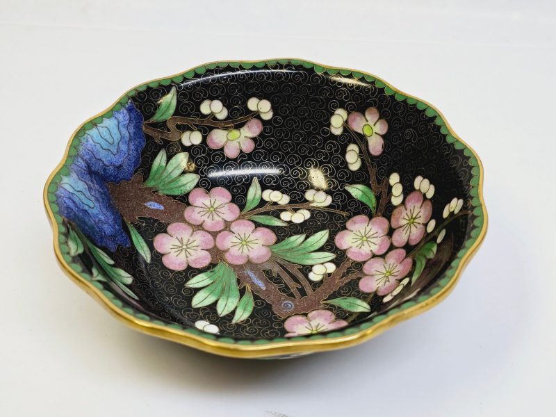 Vintage Cloisonné-skål med blomsterdekor – Orientaliskt hantverk